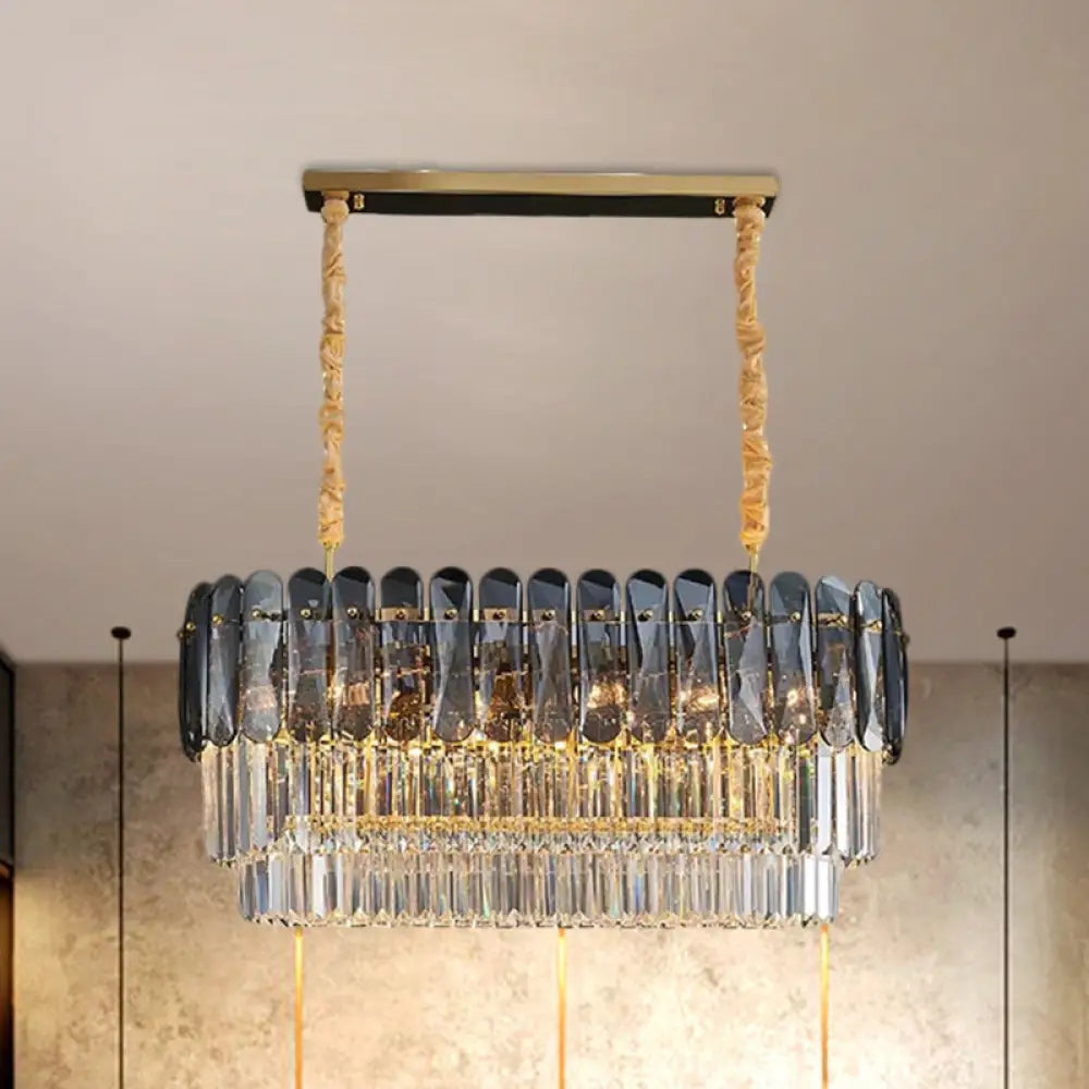 DecorBites™ Rectangular Dining Room Pendant - 3-Tier Amber/Smoke Gray Crystal Block - Contemporary Island Lamp - 12-Light