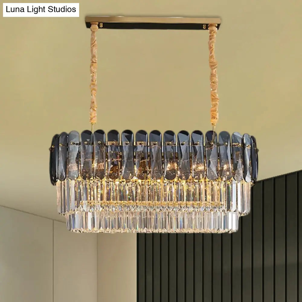 DecorBites™ Rectangular Dining Room Pendant - 3-Tier Amber/Smoke Gray Crystal Block - Contemporary Island Lamp - 12-Light