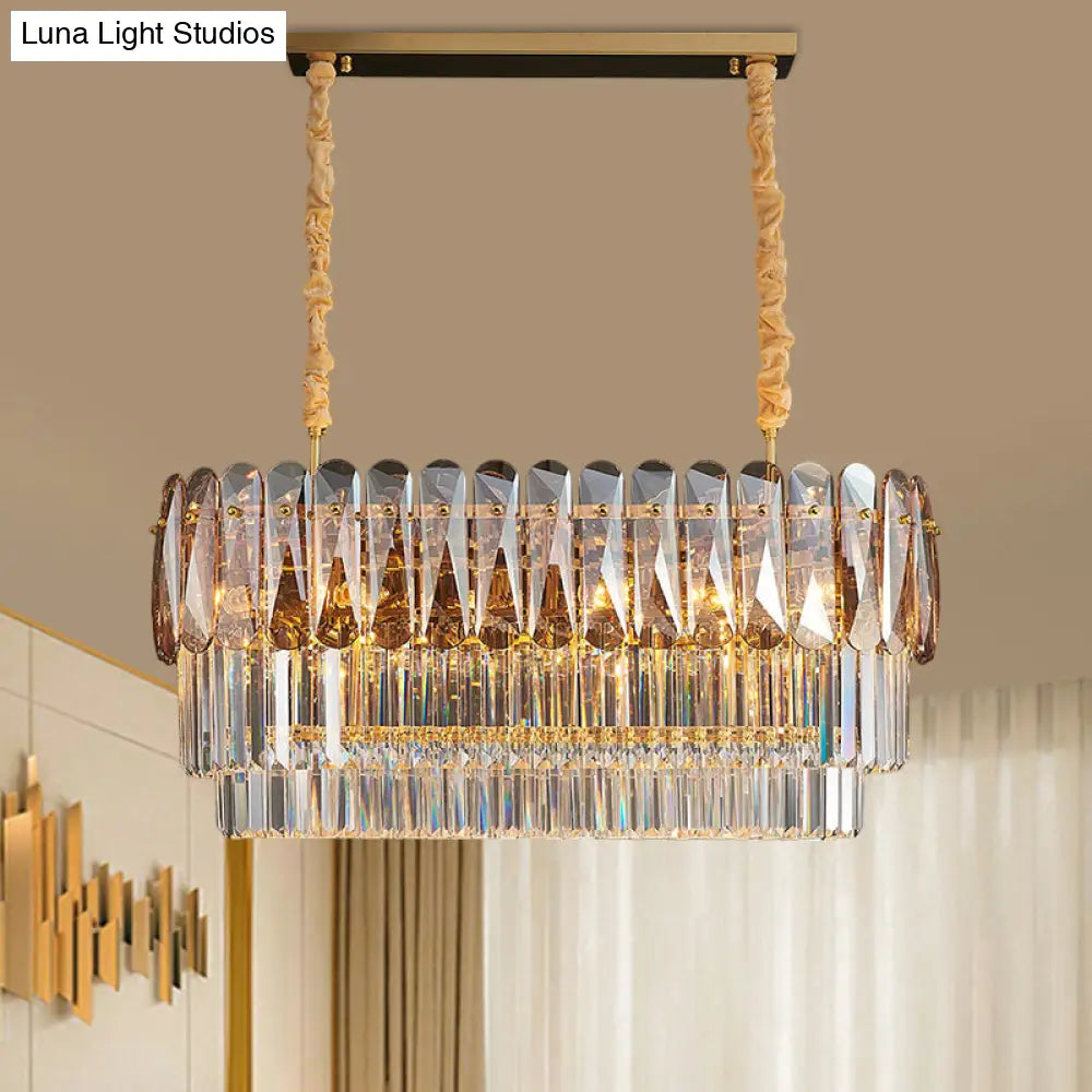 DecorBites™ Rectangular Dining Room Pendant - 3-Tier Amber/Smoke Gray Crystal Block - Contemporary Island Lamp - 12-Light