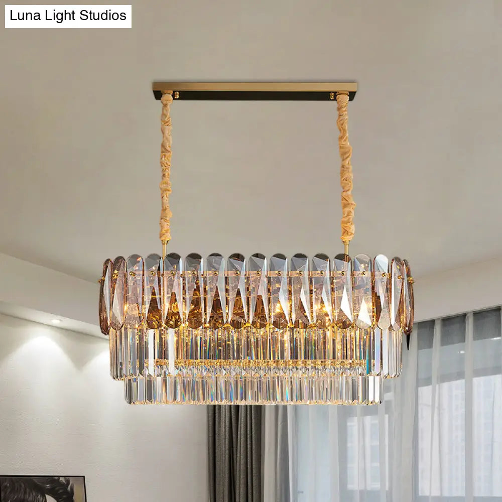 DecorBites™ Rectangular Dining Room Pendant - 3-Tier Amber/Smoke Gray Crystal Block - Contemporary Island Lamp - 12-Light