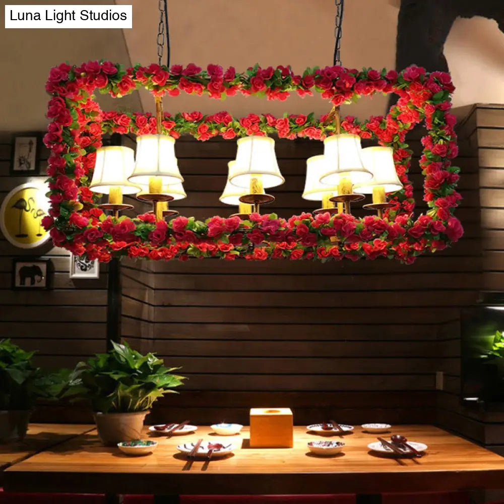 DecorBites™ Red Metal Flower Pendant Light for Restaurant - Industrial Rectangular Island with 8 Heads