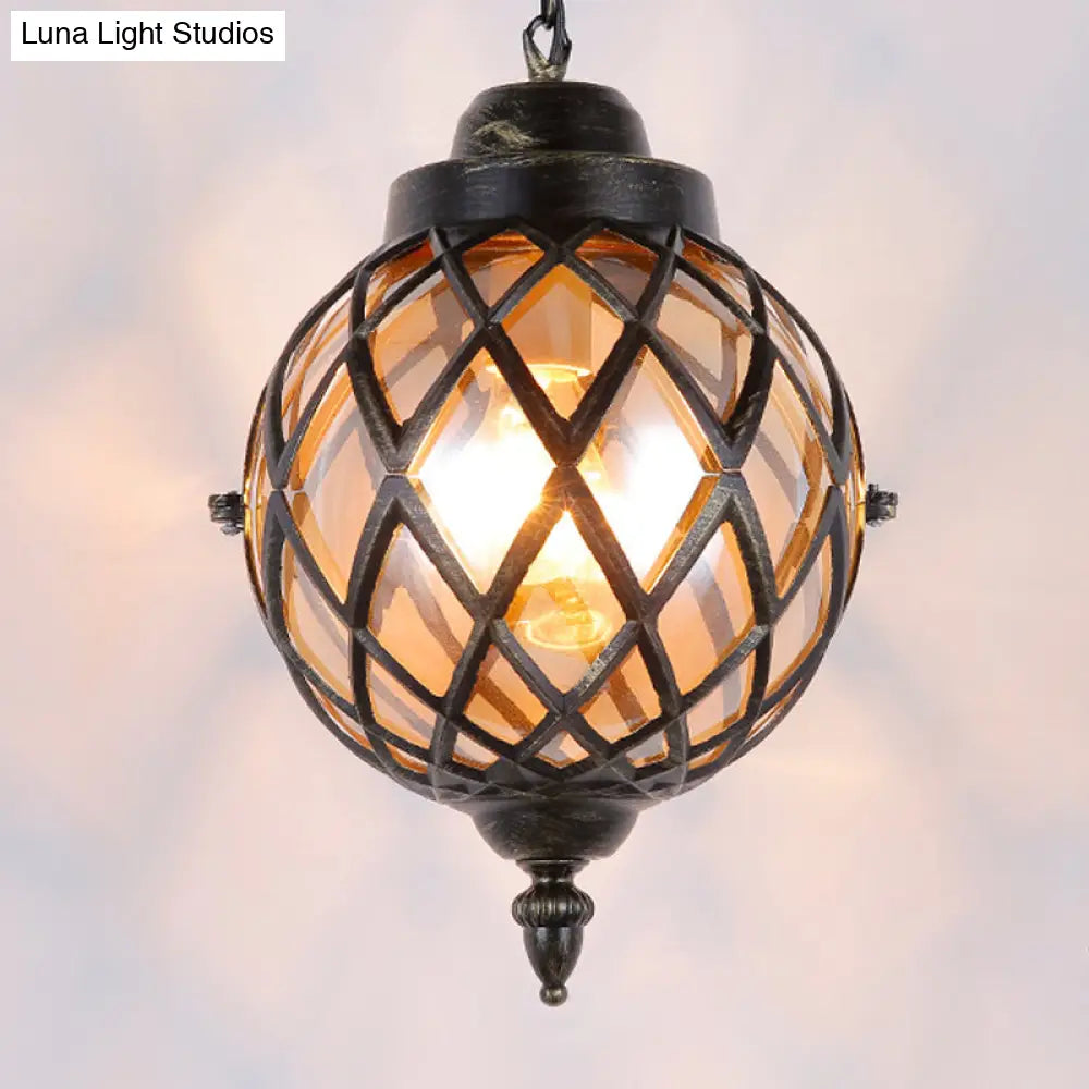 DecorBites™ Restaurant Pendant Lighting: Moroccan Black Ceiling Light with Globe Amber/Green/Purple Glass Shade - 1 Light