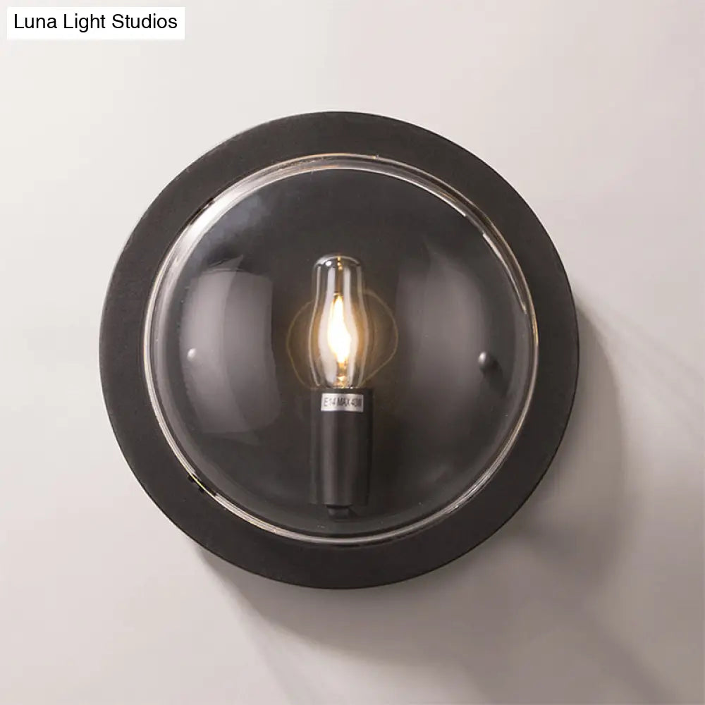 DecorBites™ Retro Black Metal Drum Flush Mount Wall Sconce with Clear Glass Shade - 1 Light Living Room Lamp