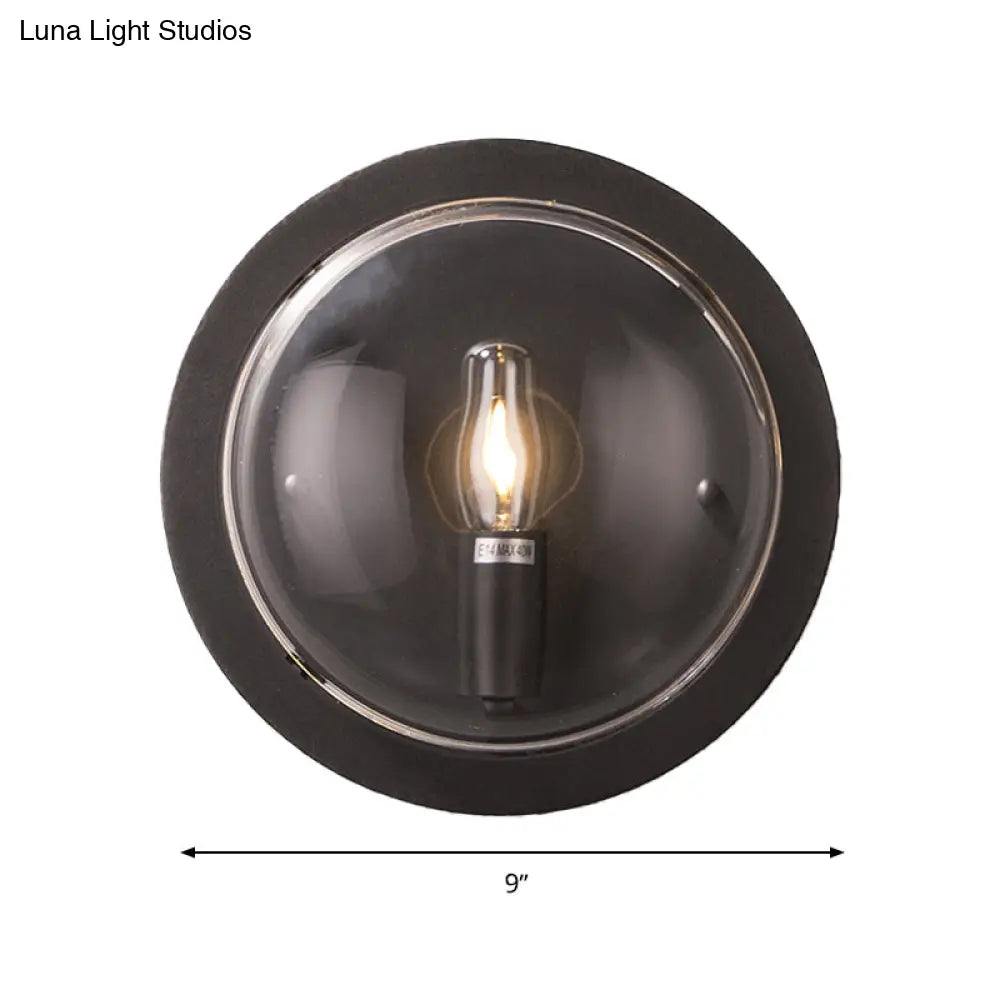 DecorBites™ Retro Black Metal Drum Flush Mount Wall Sconce with Clear Glass Shade - 1 Light Living Room Lamp