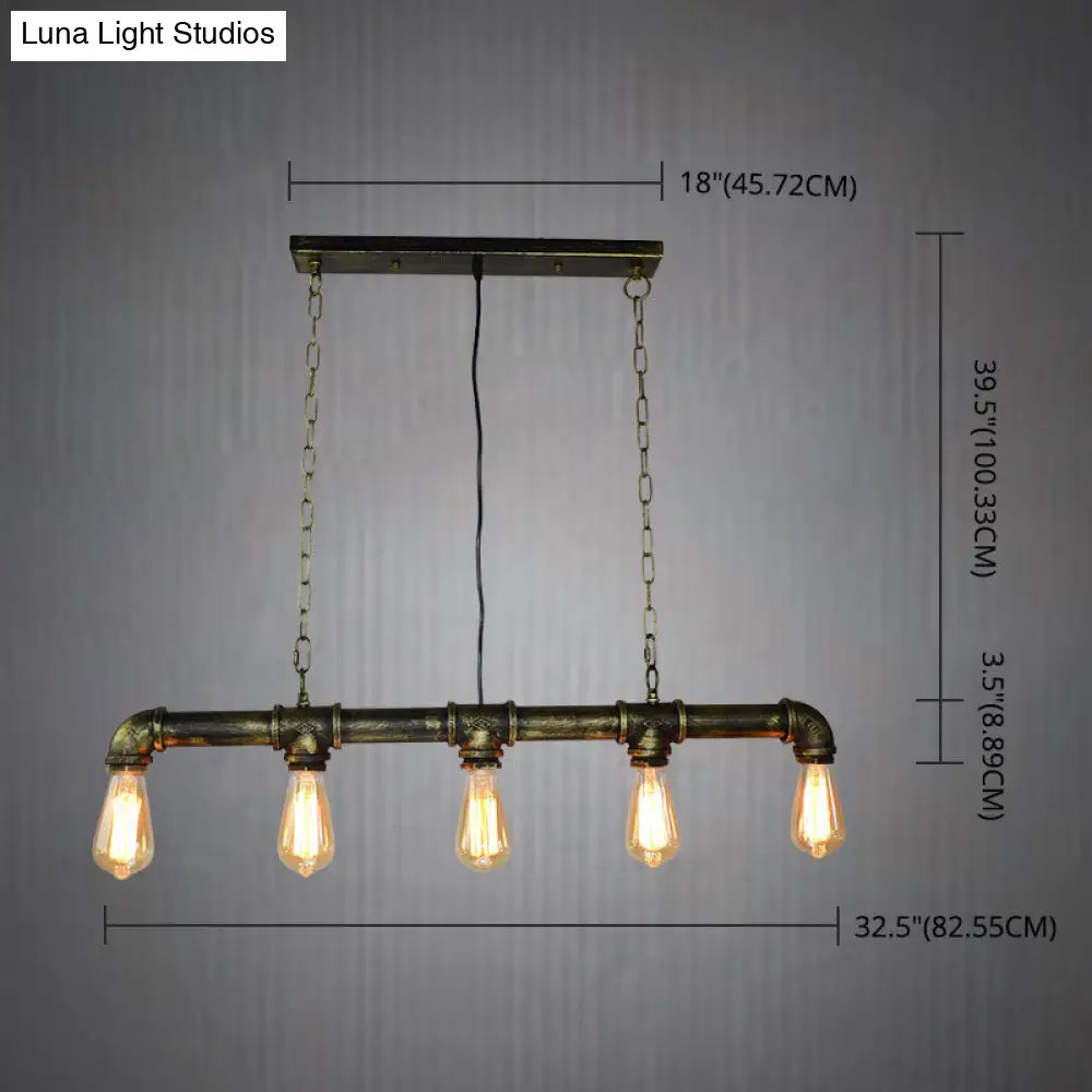 DecorBites™ Retro Industrial Metal Tubular Island Pendant with Exposed Bulbs - 5-Light Island Lamp