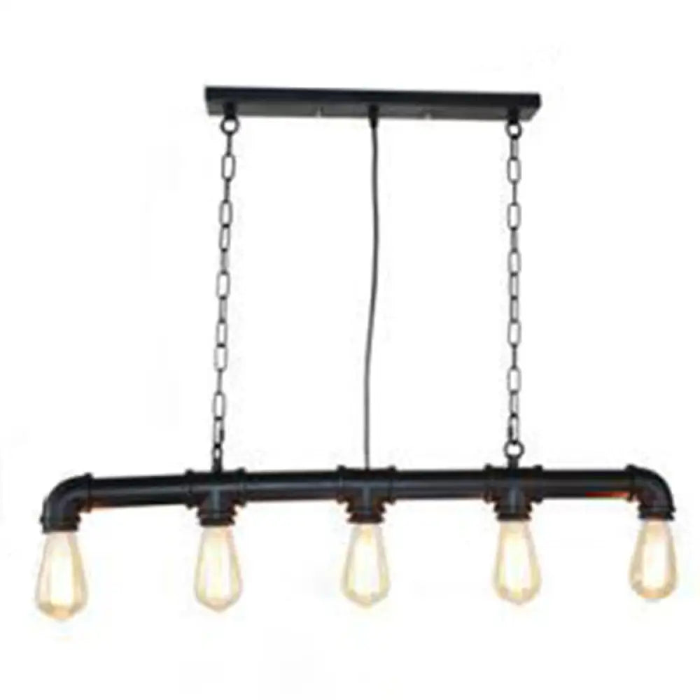 DecorBites™ Retro Industrial Metal Tubular Island Pendant with Exposed Bulbs - 5-Light Island Lamp