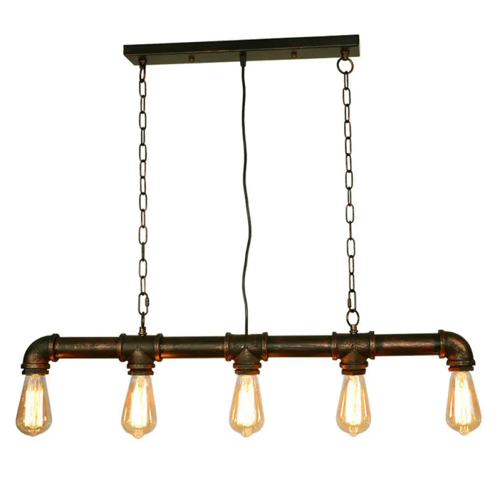 DecorBites™ Retro Industrial Metal Tubular Island Pendant with Exposed Bulbs - 5-Light Island Lamp