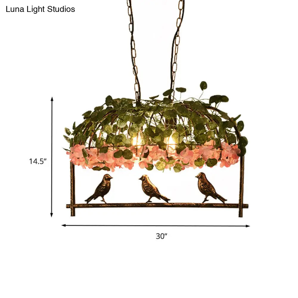 DecorBites™ Retro Metal Birdcage Ceiling Light with Flower Decor - Brass Finish, 2/3/4 Heads - Perfect for Restaurants and Islands
