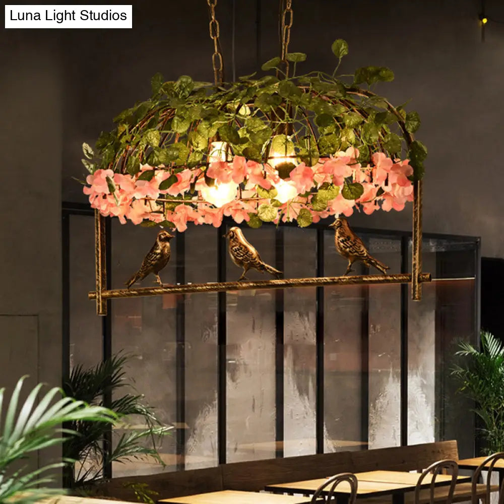 DecorBites™ Retro Metal Birdcage Ceiling Light with Flower Decor - Brass Finish, 2/3/4 Heads - Perfect for Restaurants and Islands