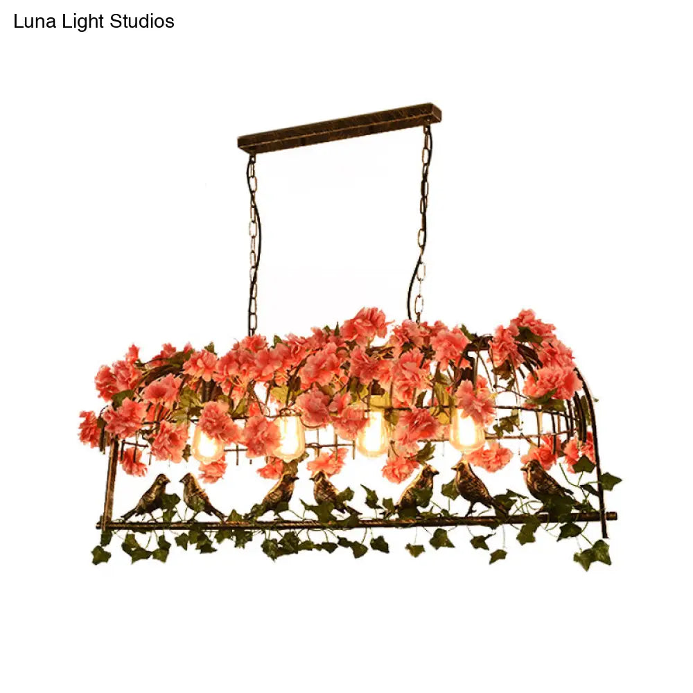 DecorBites™ Retro Metal Birdcage Ceiling Light with Flower Decor - Brass Finish, 2/3/4 Heads - Perfect for Restaurants and Islands