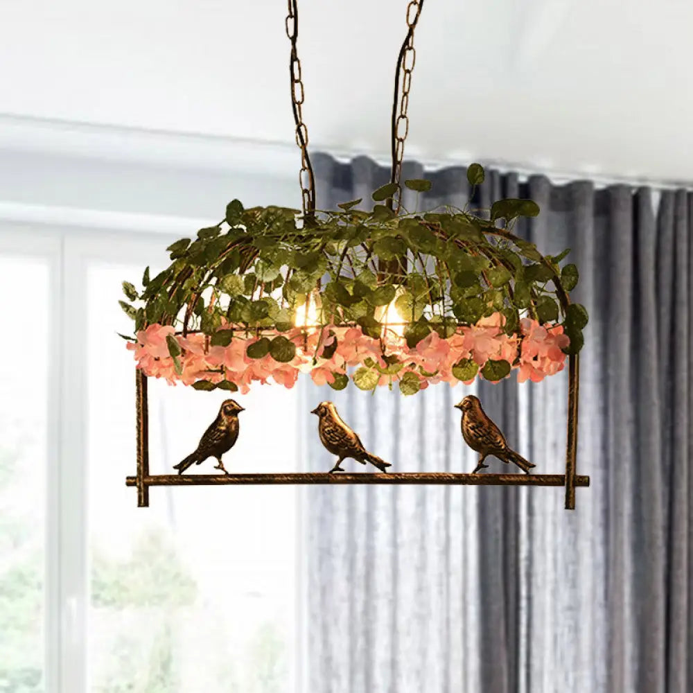 DecorBites™ Retro Metal Birdcage Ceiling Light with Flower Decor - Brass Finish, 2/3/4 Heads - Perfect for Restaurants and Islands