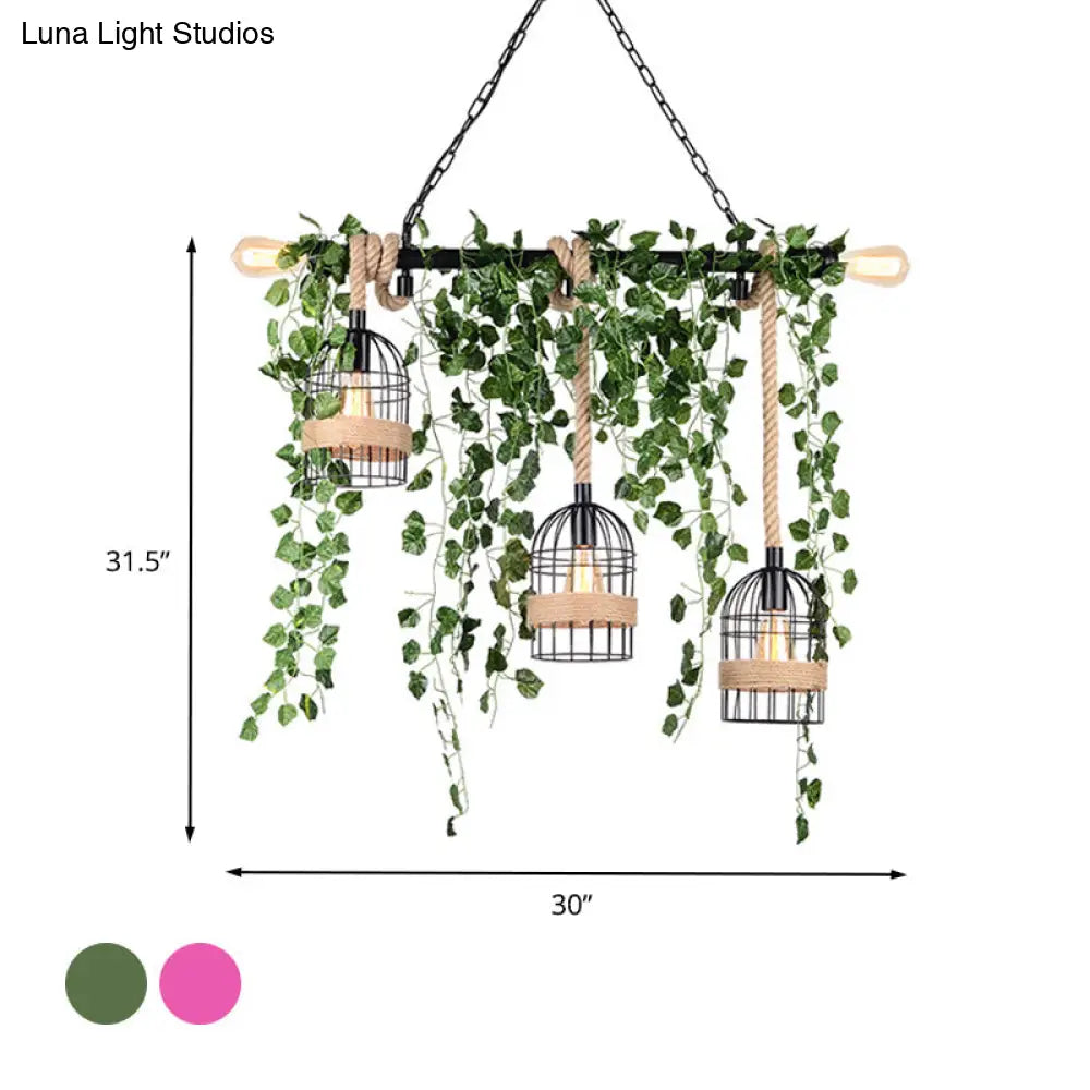 DecorBites™ Retro Metal Island Light with 5 Pink/Green Flower/Plant Drops for Restaurants