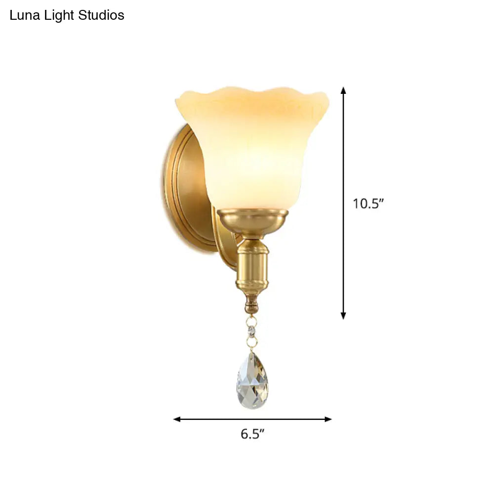 DecorBites™ Retro Style 1/2-Head Gold Wall Lamp with Crystal Drop - Blossom Opaque Glass Wall Lighting