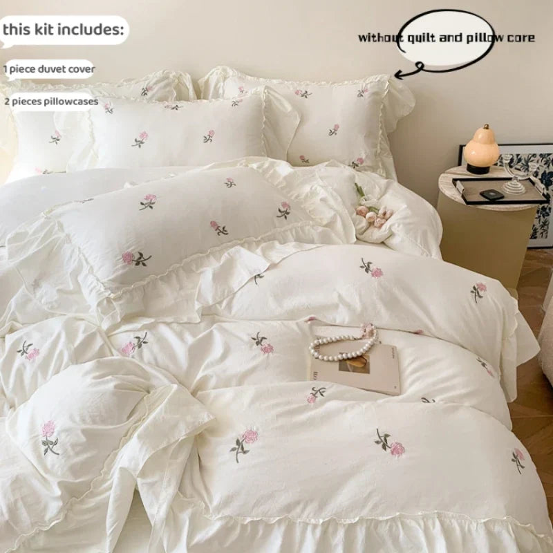 DecorBites™ Rose Embroidered Duvet Cover Set, Princess Style