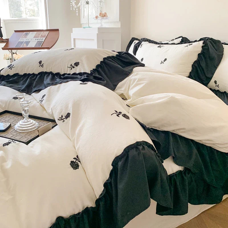 DecorBites™ Rose Embroidered Duvet Set - Princess Style