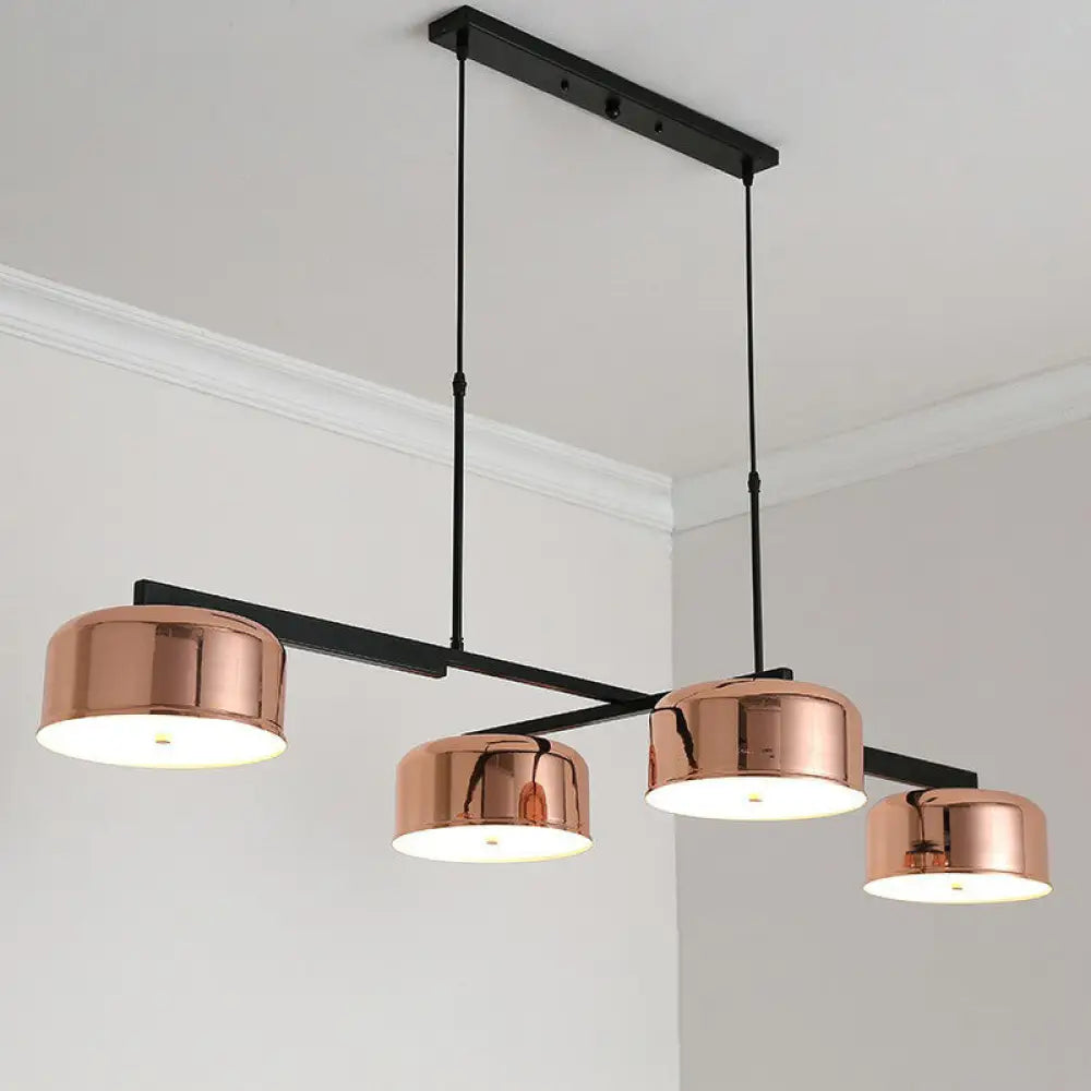 DecorBites™ Rose Gold Metal 4-Light Pendant Island Fixture for Minimalist Dining Room