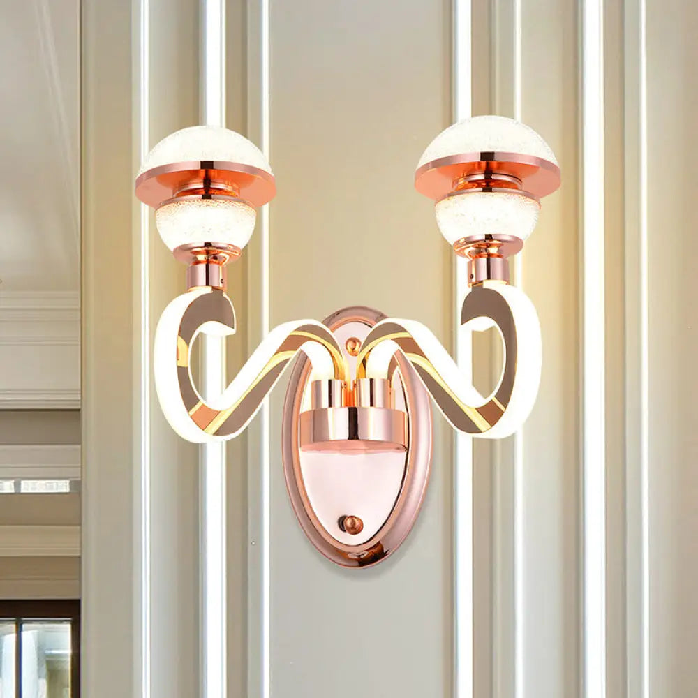 DecorBites™ Rose Gold Metallic LED Wall Sconce with 2 Swirl Arm Heads - Modernist Urn Shape for Corridors