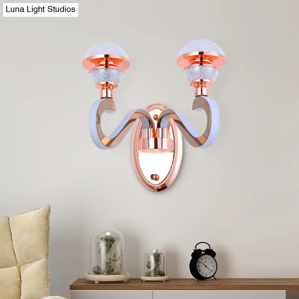 DecorBites™ Rose Gold Metallic LED Wall Sconce with 2 Swirl Arm Heads - Modernist Urn Shape for Corridors