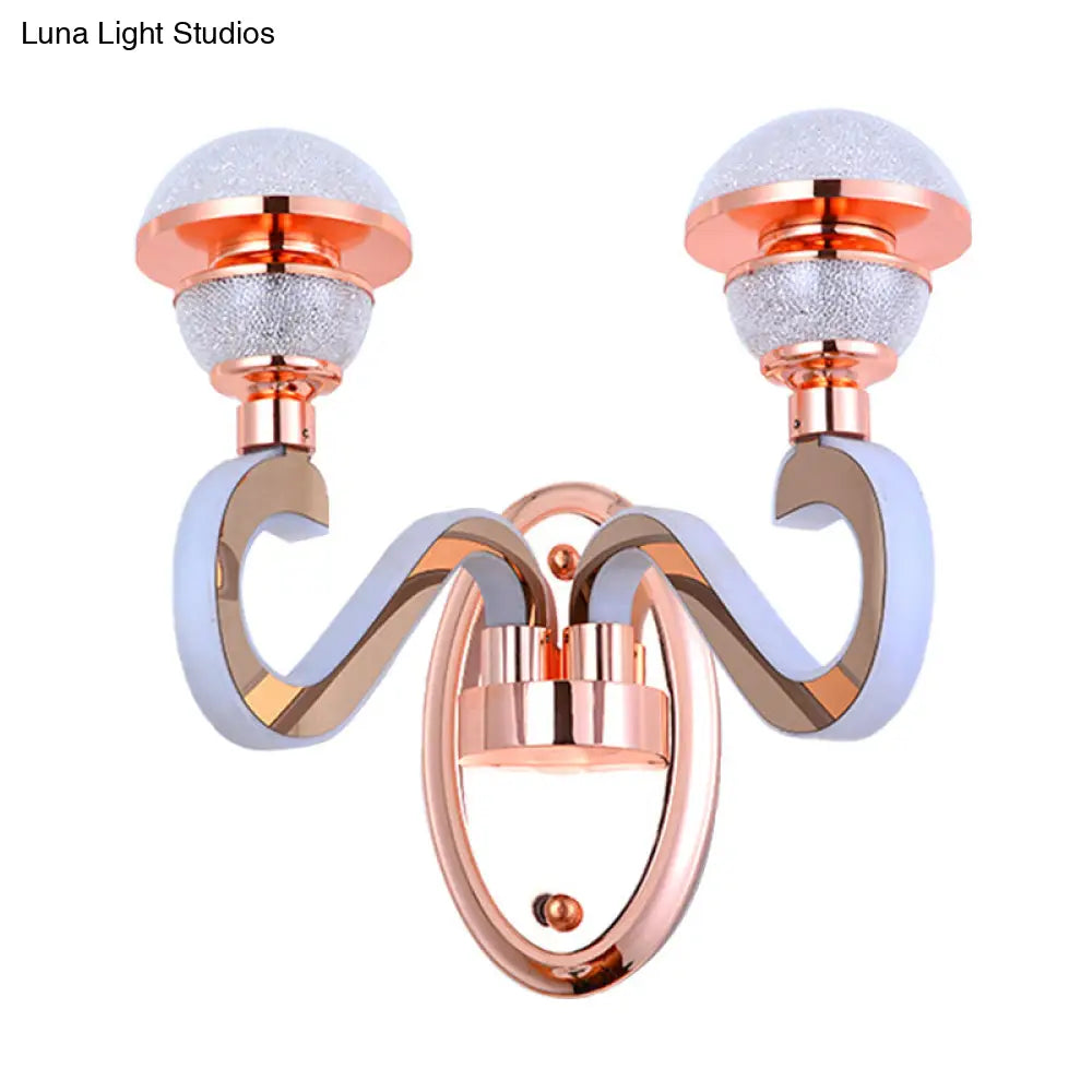 DecorBites™ Rose Gold Metallic LED Wall Sconce with 2 Swirl Arm Heads - Modernist Urn Shape for Corridors