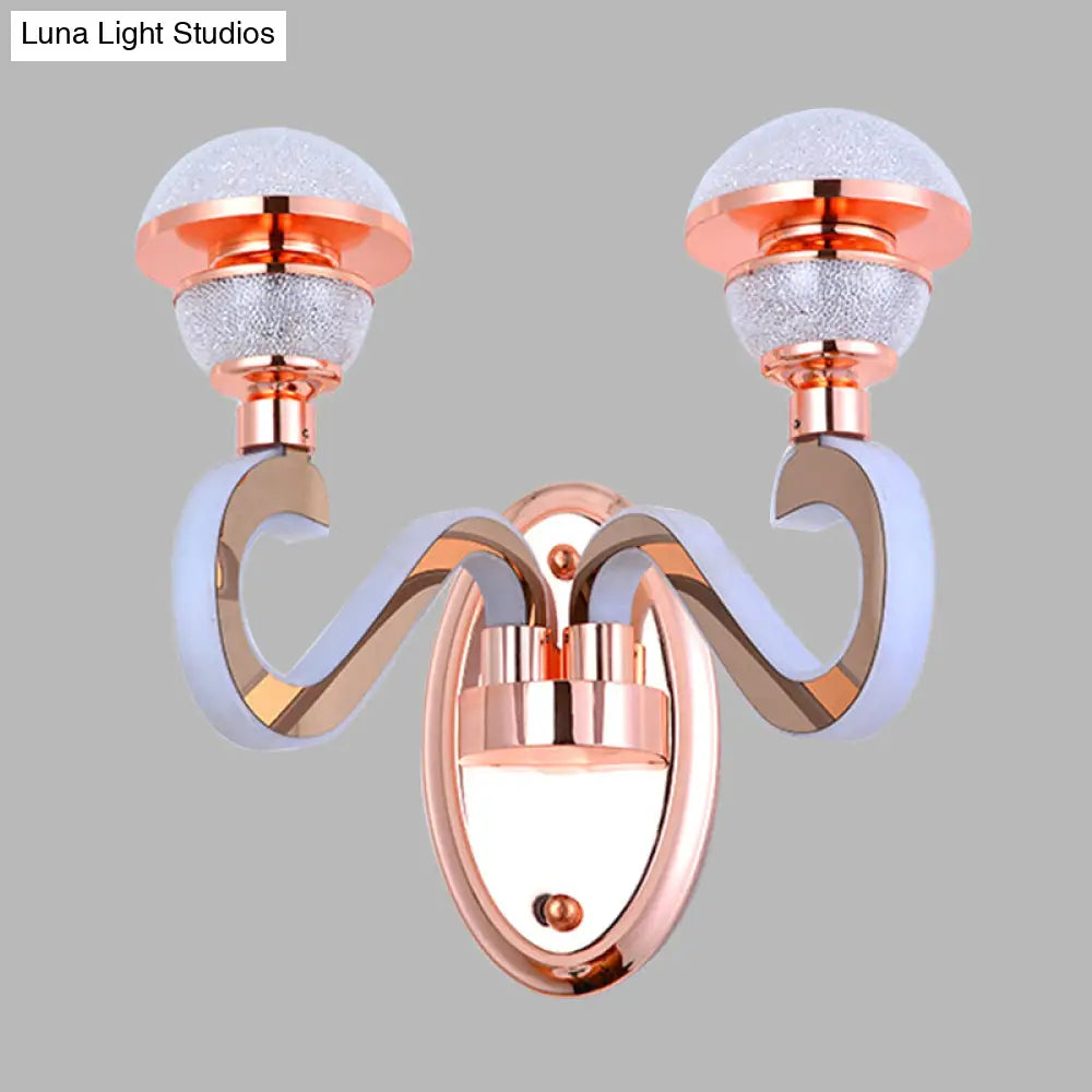 DecorBites™ Rose Gold Metallic LED Wall Sconce with 2 Swirl Arm Heads - Modernist Urn Shape for Corridors
