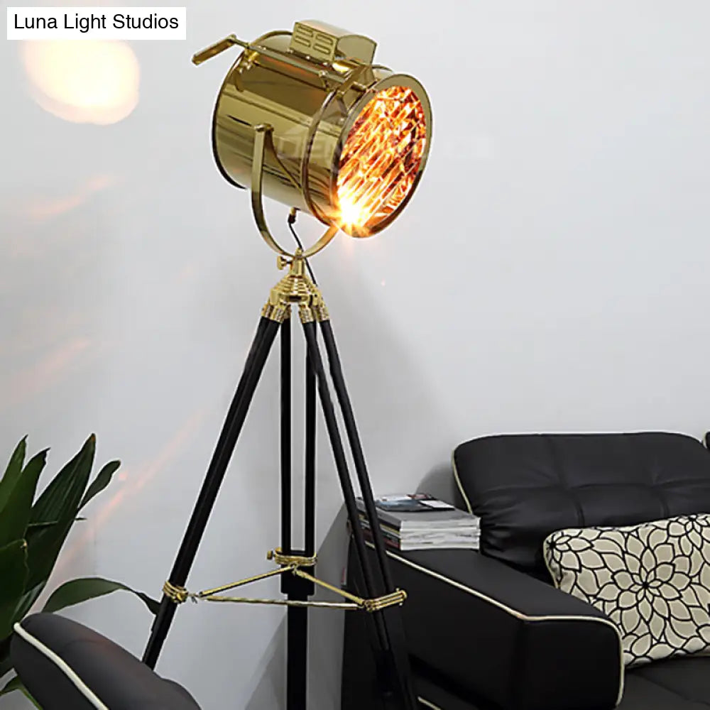 DecorBites™ Rotatable Cylinder Metal Shade Floor Light - Tripod Design, Industrial Style, 1-Light, Indoor Standing Lamp - Black