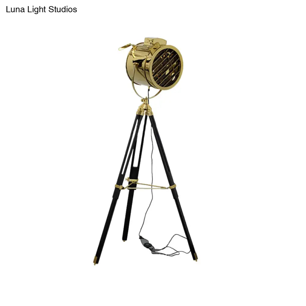 DecorBites™ Rotatable Cylinder Metal Shade Floor Light - Tripod Design, Industrial Style, 1-Light, Indoor Standing Lamp - Black