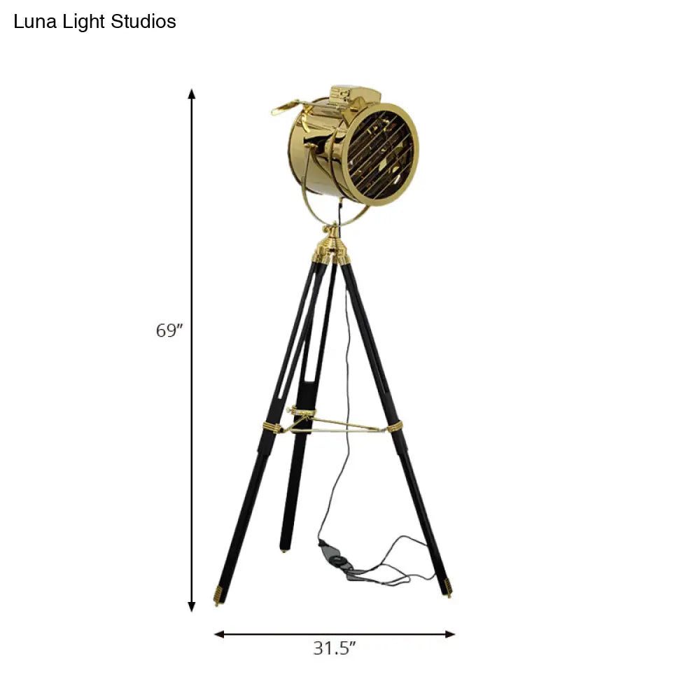 DecorBites™ Rotatable Cylinder Metal Shade Floor Light - Tripod Design, Industrial Style, 1-Light, Indoor Standing Lamp - Black