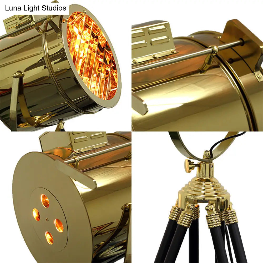 DecorBites™ Rotatable Cylinder Metal Shade Floor Light - Tripod Design, Industrial Style, 1-Light, Indoor Standing Lamp - Black