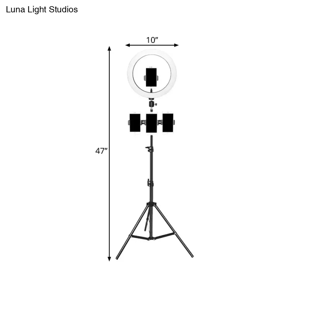 DecorBites™ Round Metal Mobile Phone Holder with LED Fill Light in Black: Minimalist Design
