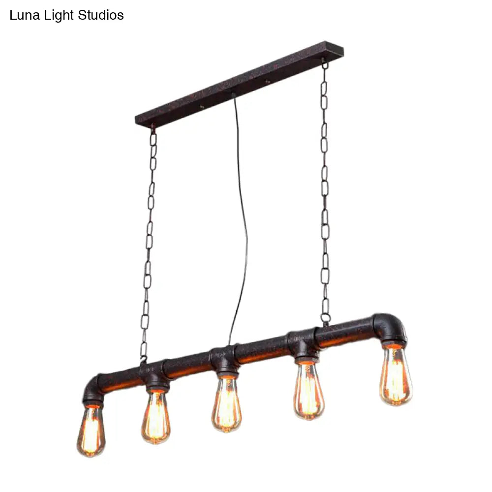 DecorBites™ Rustic 5-Light Industrial Iron Plumbing Pipe Pendant for Table and Island