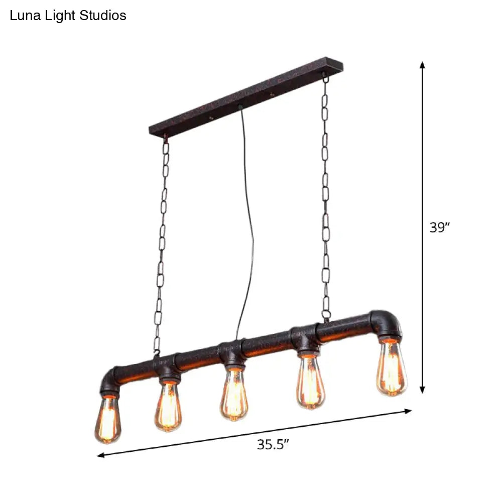 DecorBites™ Rustic 5-Light Industrial Iron Plumbing Pipe Pendant for Table and Island