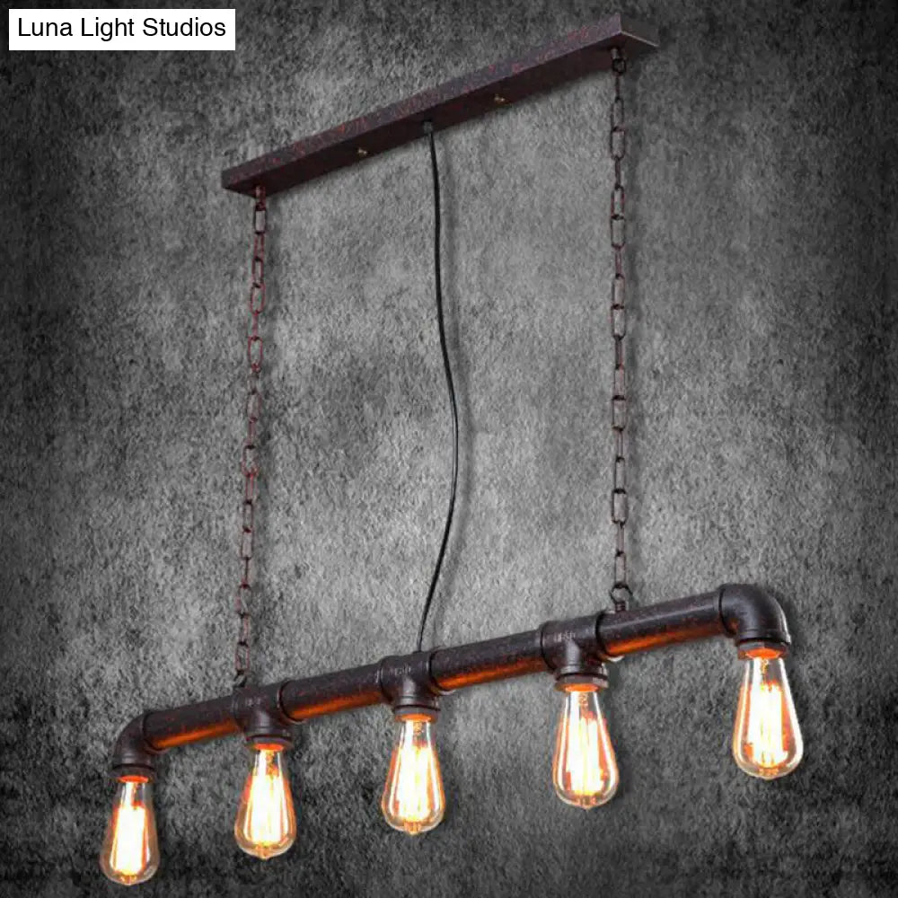 DecorBites™ Rustic 5-Light Industrial Iron Plumbing Pipe Pendant for Table and Island