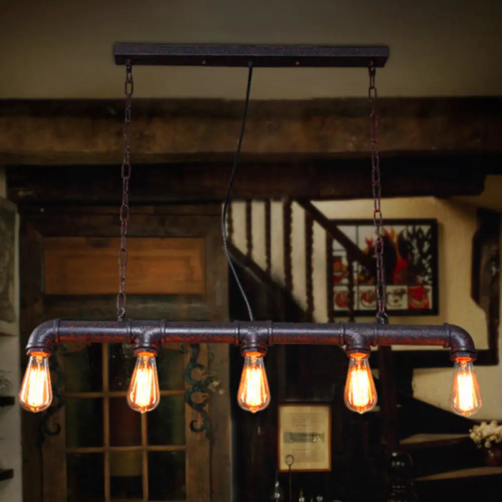 DecorBites™ Rustic 5-Light Industrial Iron Plumbing Pipe Pendant for Table and Island