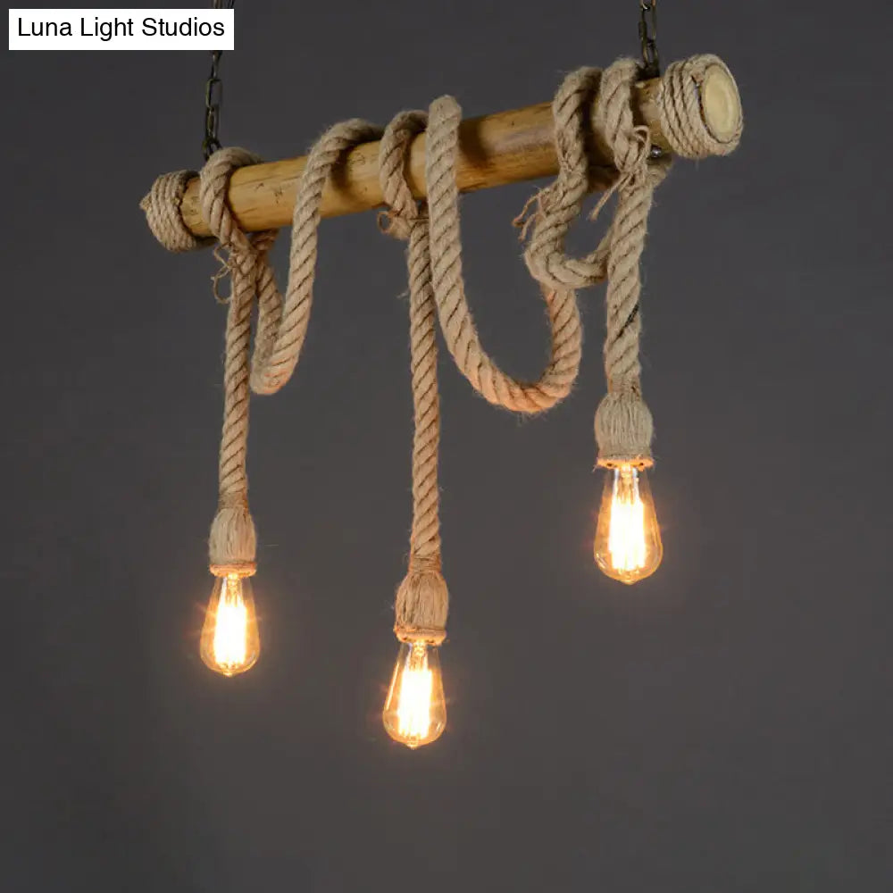 DecorBites™ Rustic Bamboo Hanging Lamp with Bare Bulb Design - Dining Room Island Light in Brown