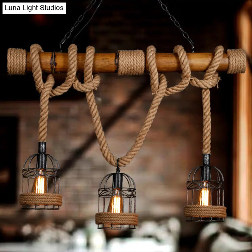 DecorBites™ Rustic Bamboo Island Lighting Chandelier in Beige - Linear Bar Fixture