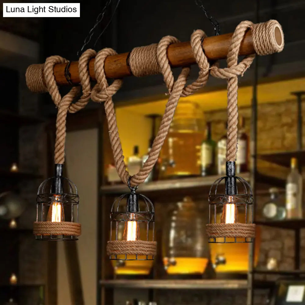 DecorBites™ Rustic Bamboo Island Lighting Chandelier in Beige - Linear Bar Fixture