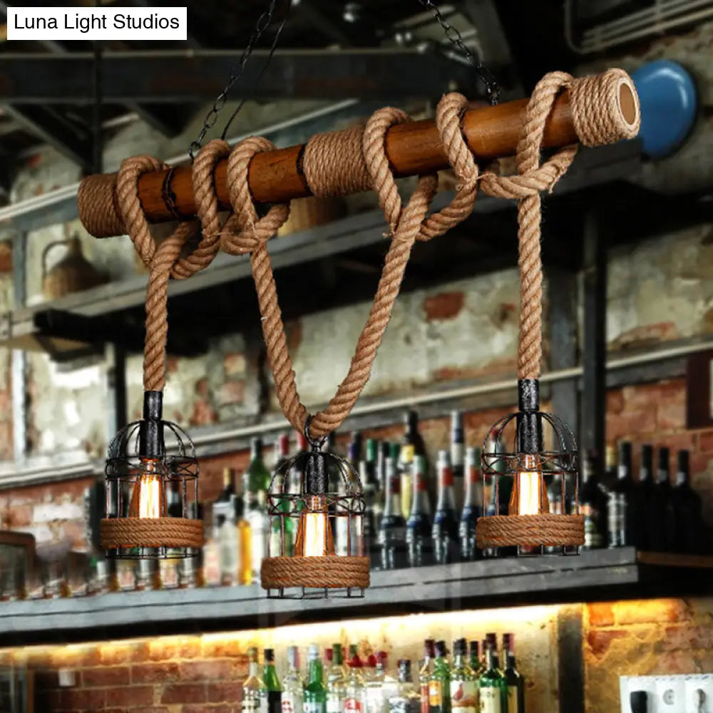 DecorBites™ Rustic Bamboo Island Lighting Chandelier in Beige - Linear Bar Fixture