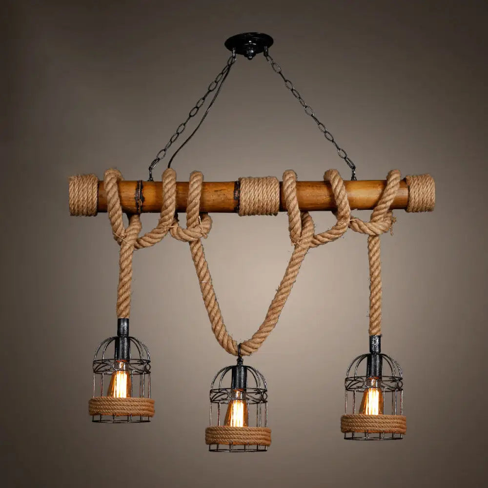DecorBites™ Rustic Bamboo Island Lighting Chandelier in Beige - Linear Bar Fixture