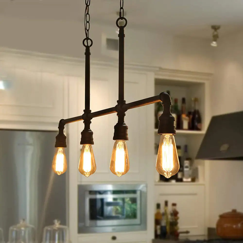 DecorBites™ Rustic Black Island Lighting: 4-Head Metal Linear Piped Pendant for Living Room