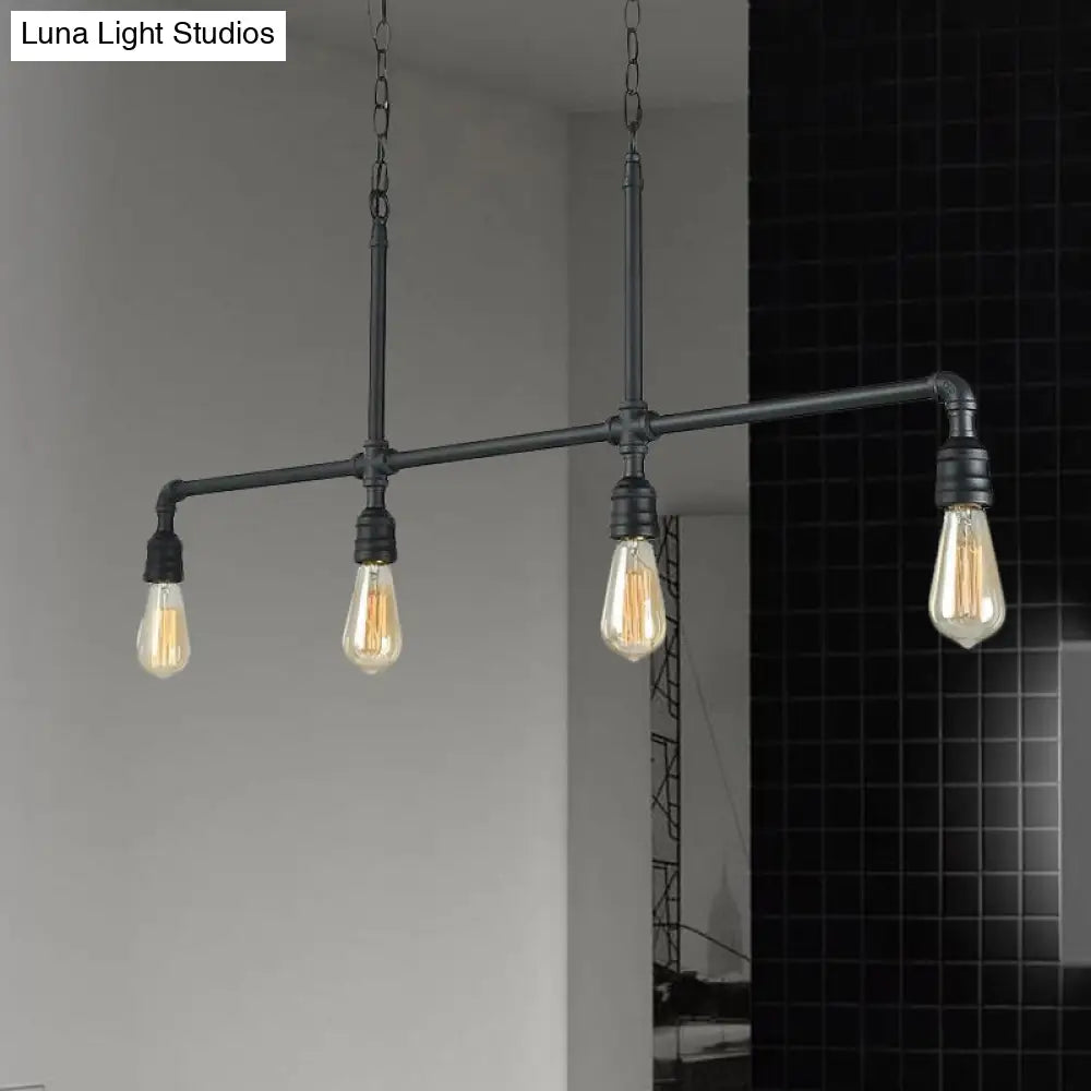 DecorBites™ Rustic Black Island Lighting: 4-Head Metal Linear Piped Pendant for Living Room
