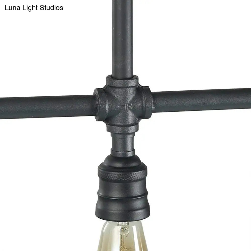 DecorBites™ Rustic Black Island Lighting: 4-Head Metal Linear Piped Pendant for Living Room