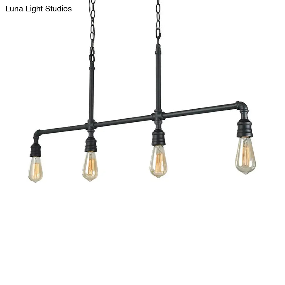 DecorBites™ Rustic Black Island Lighting: 4-Head Metal Linear Piped Pendant for Living Room