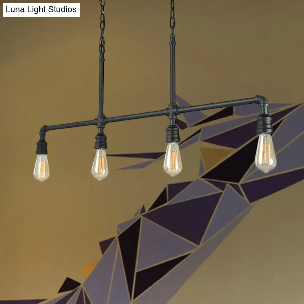 DecorBites™ Rustic Black Island Lighting: 4-Head Metal Linear Piped Pendant for Living Room