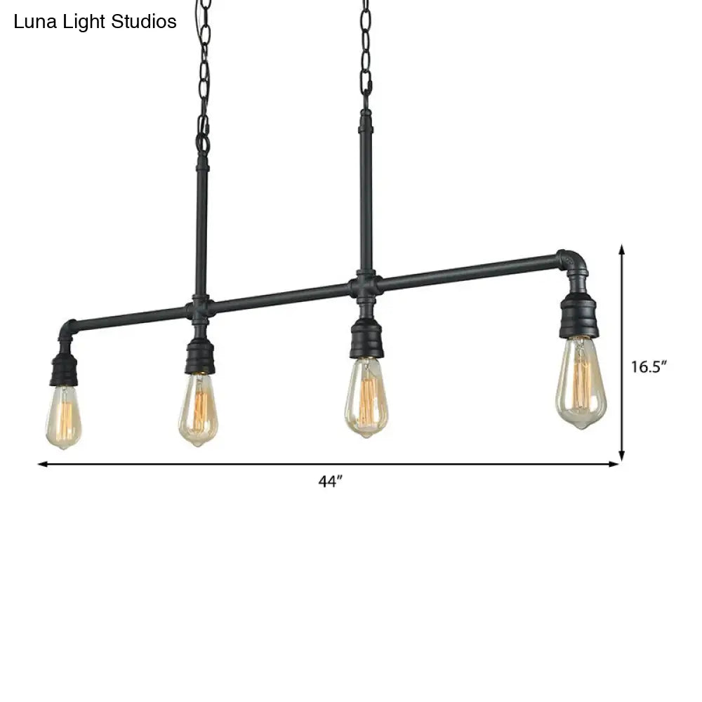 DecorBites™ Rustic Black Island Lighting: 4-Head Metal Linear Piped Pendant for Living Room