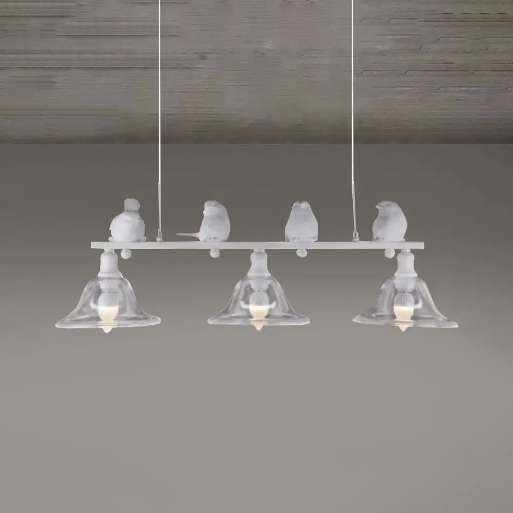 DecorBites™ Rustic Black Island Pendant Lamp with Clear Glass, 3 Bulbs, Flared Design & Bird Decoration - Perfect for Kitchen Lighting
