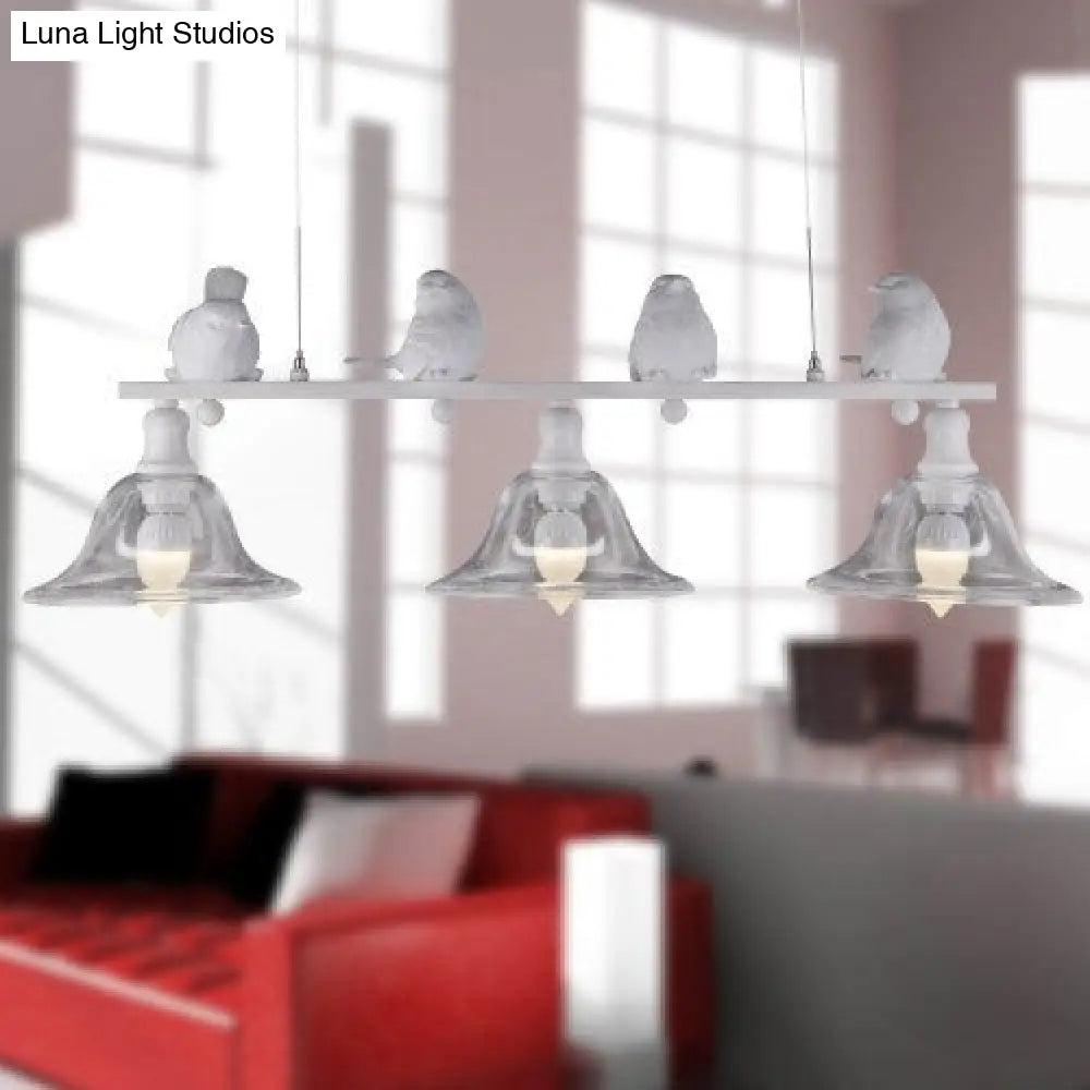 DecorBites™ Rustic Black Island Pendant Lamp with Clear Glass, 3 Bulbs, Flared Design & Bird Decoration - Perfect for Kitchen Lighting