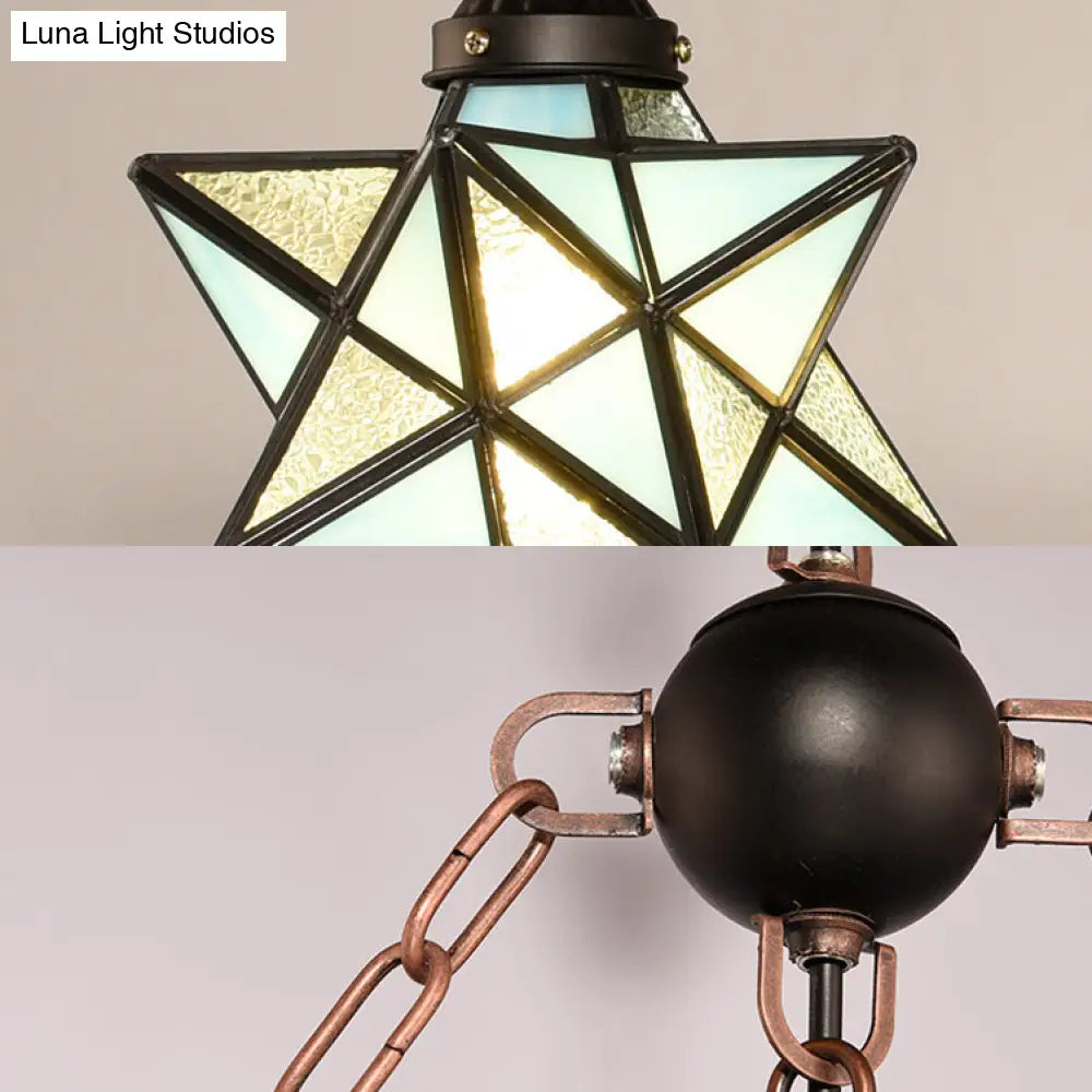 DecorBites™ Rustic Black Star Hanging Chandelier - Adjustable Glass Shades with Anchored Metal Chain - 3 Lights