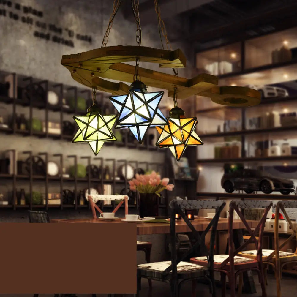 DecorBites™ Rustic Black Star Hanging Chandelier - Adjustable Glass Shades with Anchored Metal Chain - 3 Lights