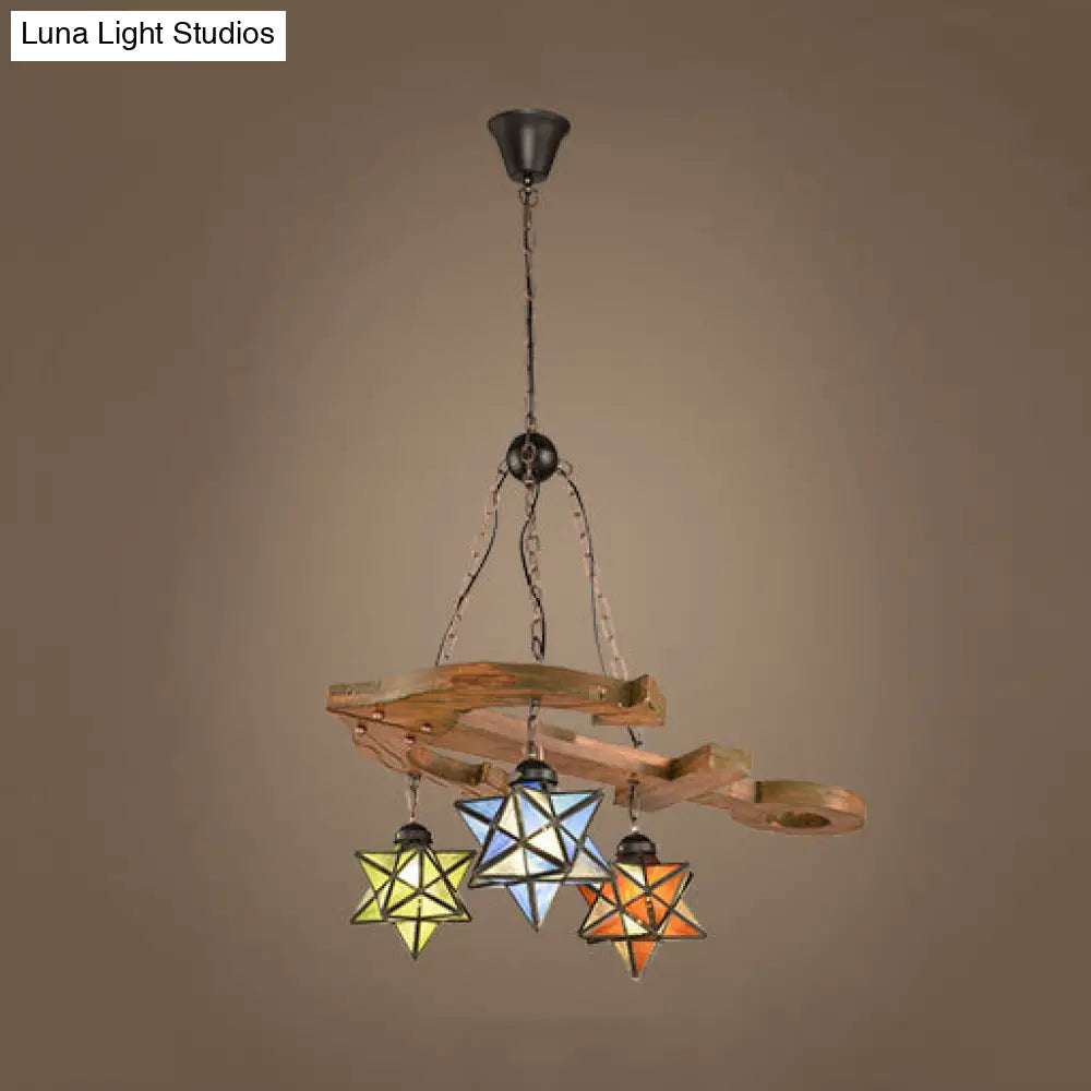 DecorBites™ Rustic Black Star Hanging Chandelier - Adjustable Glass Shades with Anchored Metal Chain - 3 Lights