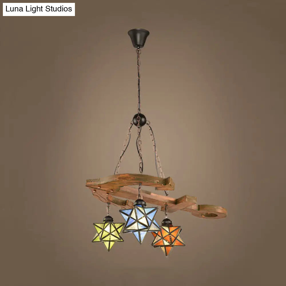 DecorBites™ Rustic Black Star Hanging Chandelier - Adjustable Glass Shades with Anchored Metal Chain - 3 Lights